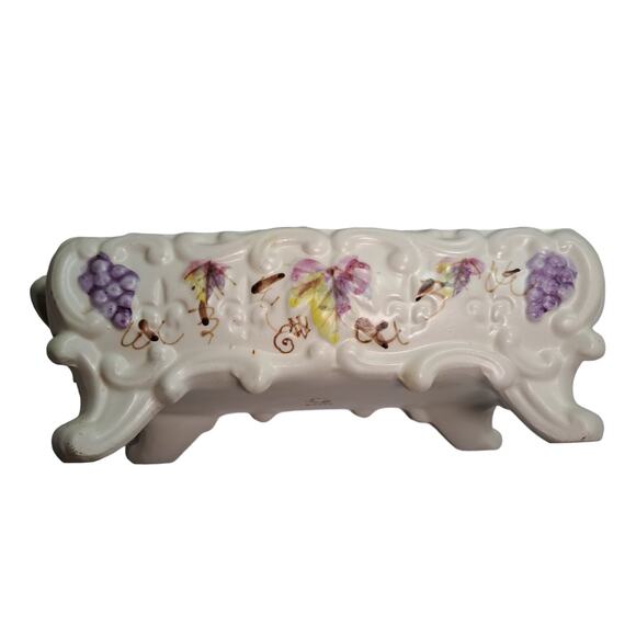 Vintage Lenwile Ardalt Painted Porcelain Covered Trinket Box Fleur de Lis Grapes - Picture 7 of 11